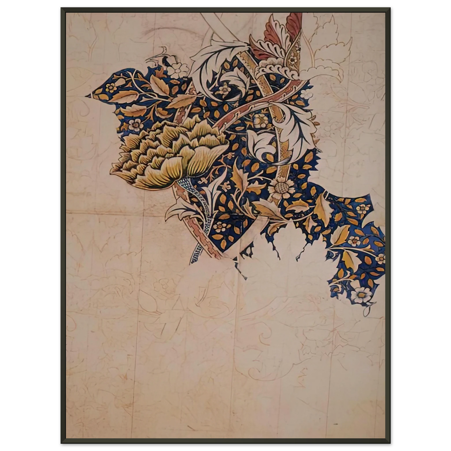William Morris  DESIGN FOR WINDRUSH PRINTED TEXTILE 1883 Framed Art Print  - Aluminum Frame - 70x100 cm / 28x40 inches