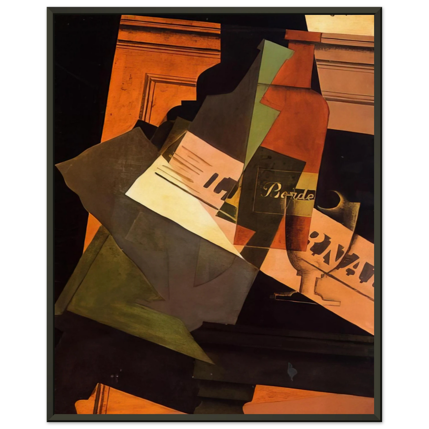 Juan Gris  BOTTLE GLASS AND NEWSPAPER Framed Art Print  - Aluminum Frame - 70x100 cm / 28x40 inches