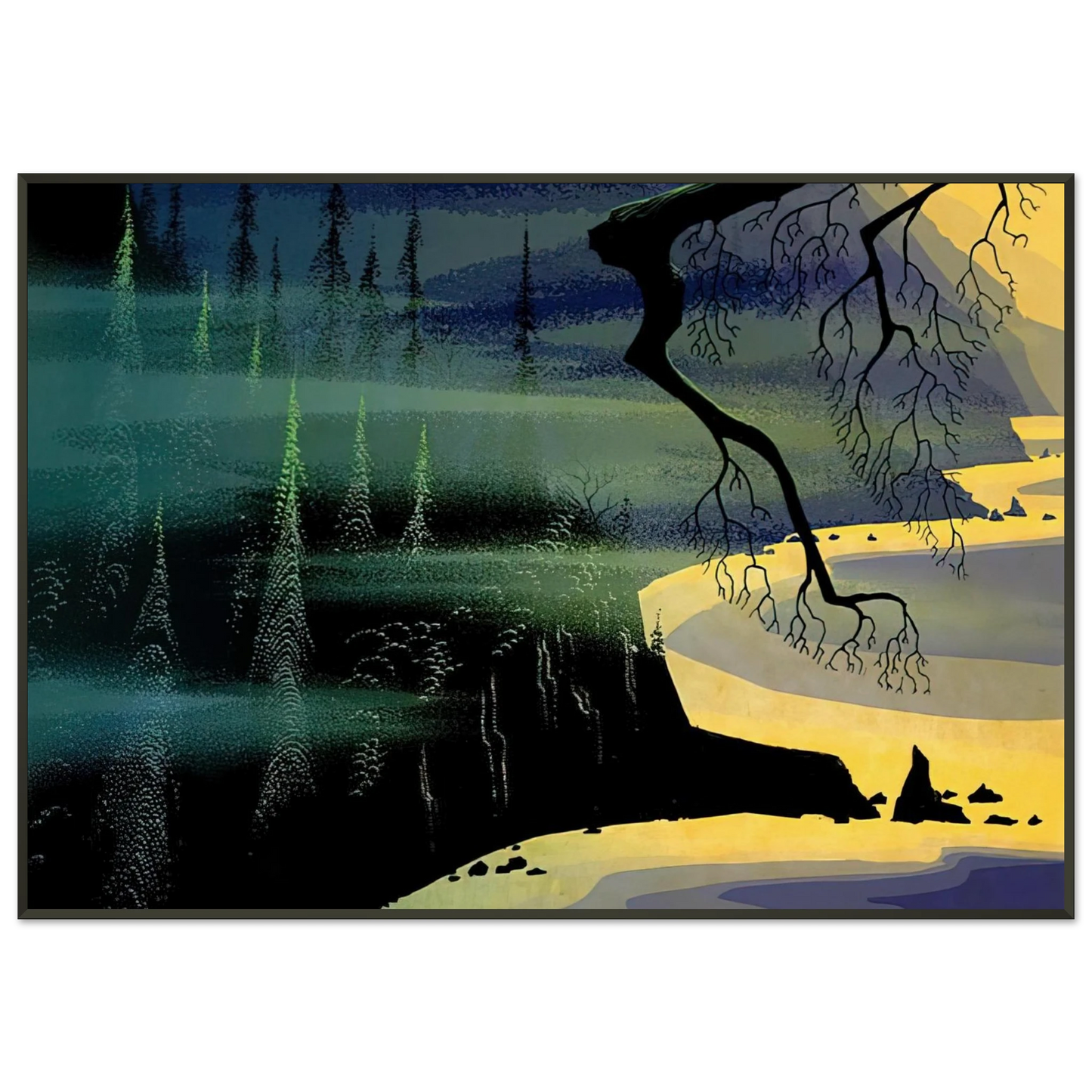 Eyvind Earle  Blue Mist Framed Art Print  - Aluminum Frame - 21x29.7 cm / 8x12"