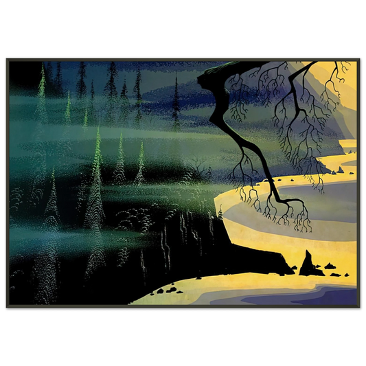 Eyvind Earle  Blue Mist Framed Art Print  - Aluminum Frame - 21x29.7 cm / 8x12"