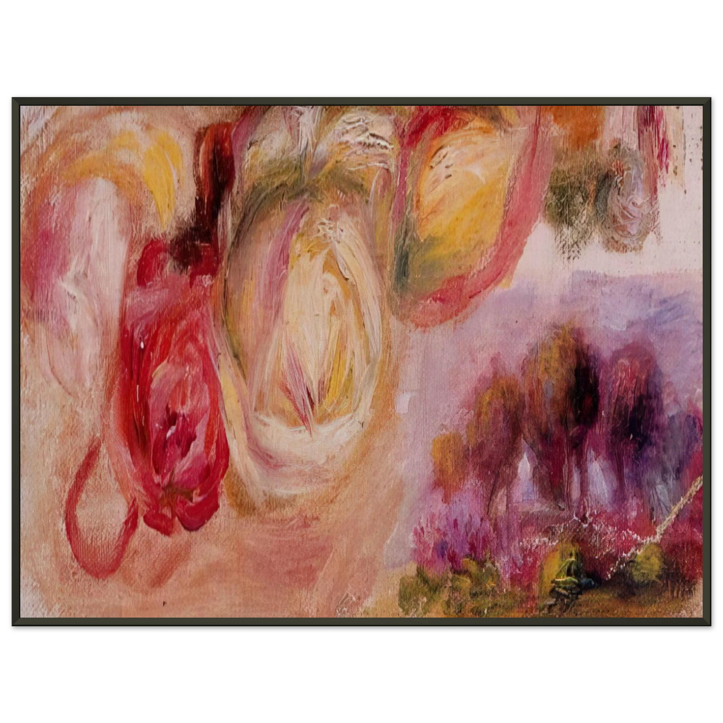 PierreAuguste Renoir  Roses with a Landscape Framed Art Print  - Aluminum Frame - 60x80 cm / 24x32 inches