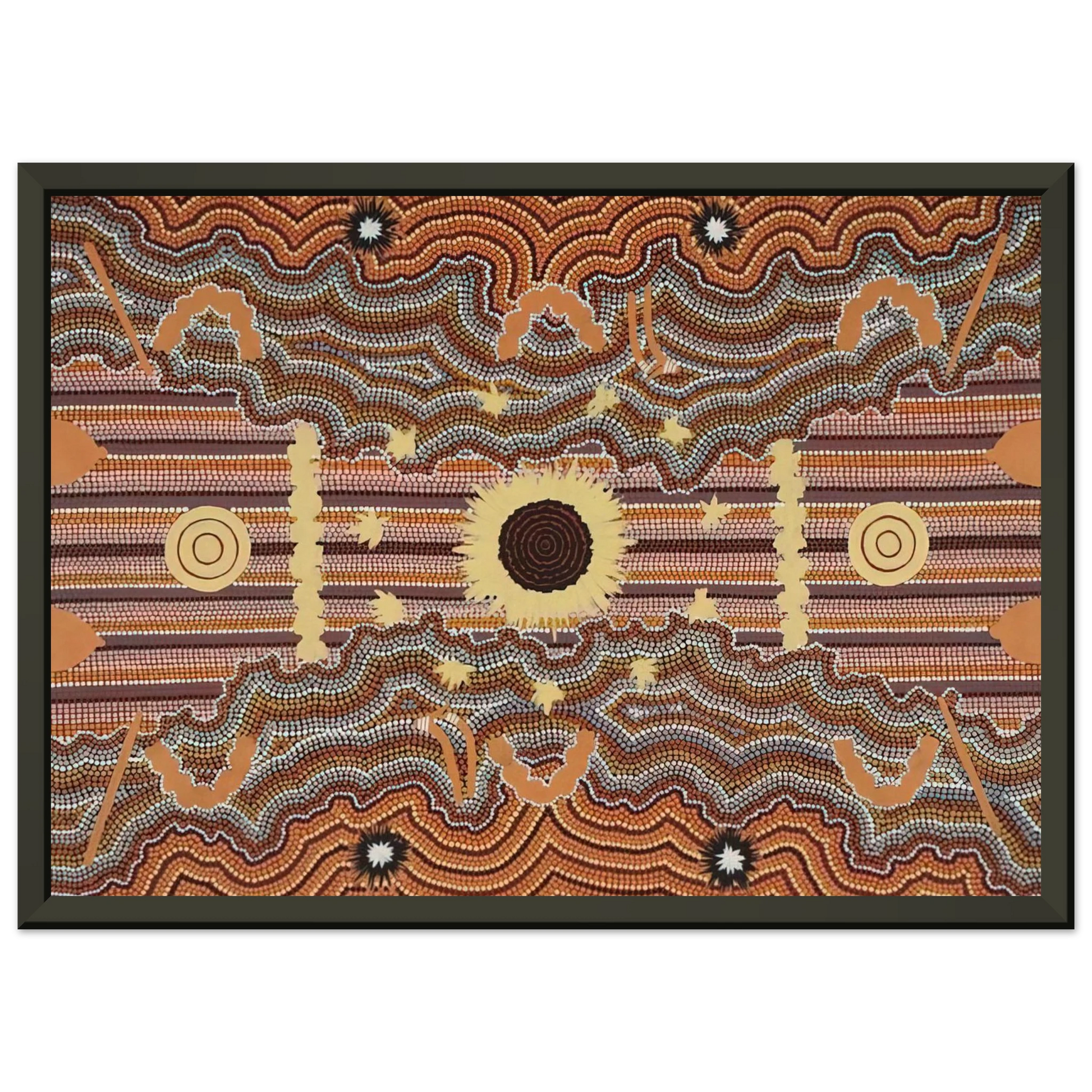 Clifford Possum Tjapaltjarri  Untitled  1990 Framed Art Print  - Aluminum Frame - 70x100 cm / 28x40 inches