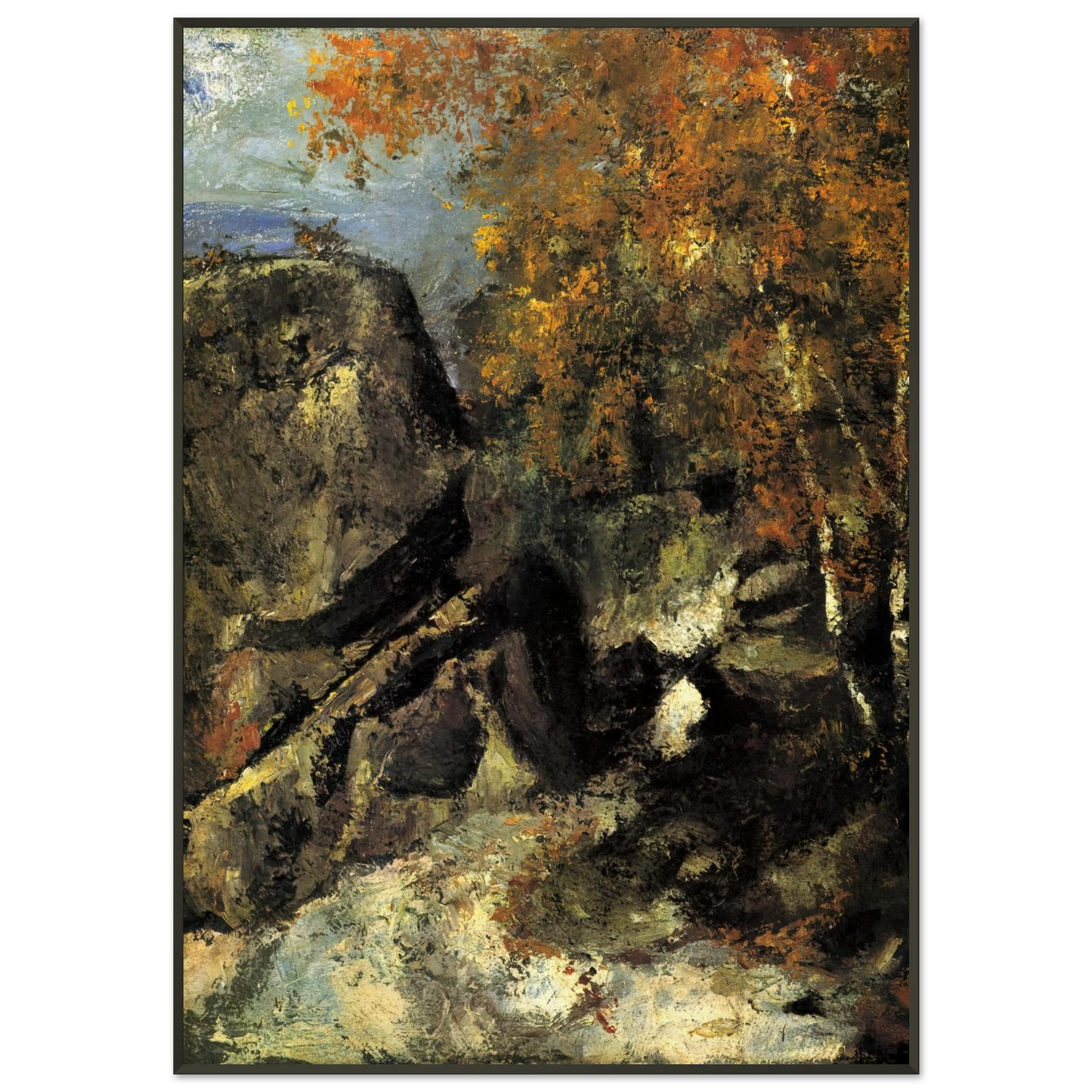 Paul Cezanne  Rock in the Forest of Fontainbleau Framed Art Print  - Aluminum Frame - 21x29.7 cm / 8x12"