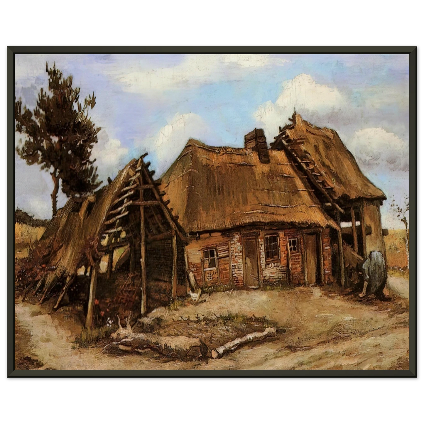 Vincent van Gogh  Cottage with Decrepit Barn and Stooping Woman Framed Art Print  - Aluminum Frame - 60x80 cm / 24x32 inches