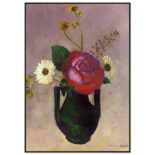 Odilon Redon  ROSE AND DAISY Framed Art Print  - Aluminum Frame - 21x29.7 cm / 8x12"