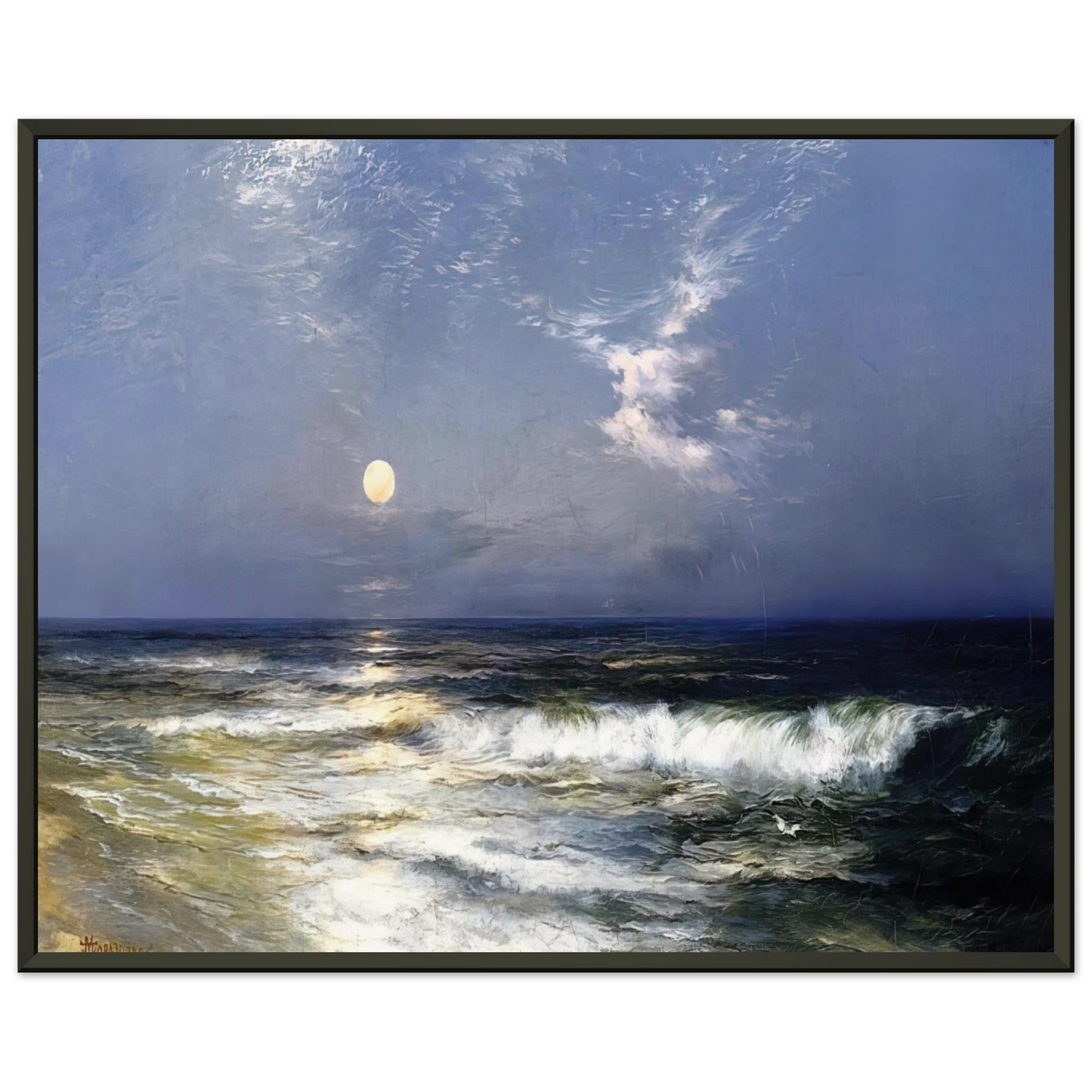 Thomas Moran  Moonlit Seascape Framed Art Print  - Aluminum Frame - 60x80 cm / 24x32 inches