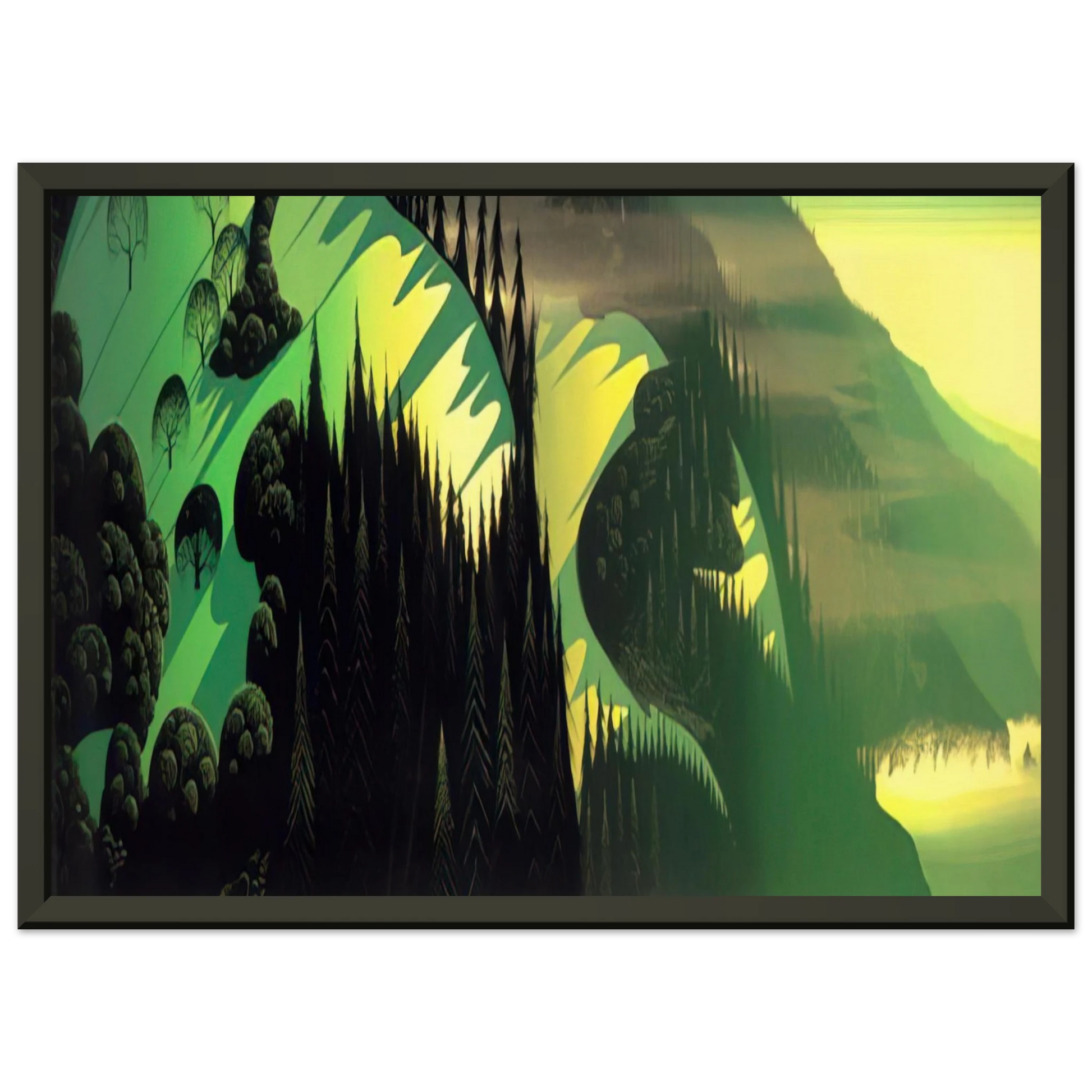 Eyvind Earle  Three Pastures by the Sea Framed Art Print  - Aluminum Frame - 60x80 cm / 24x32 inches