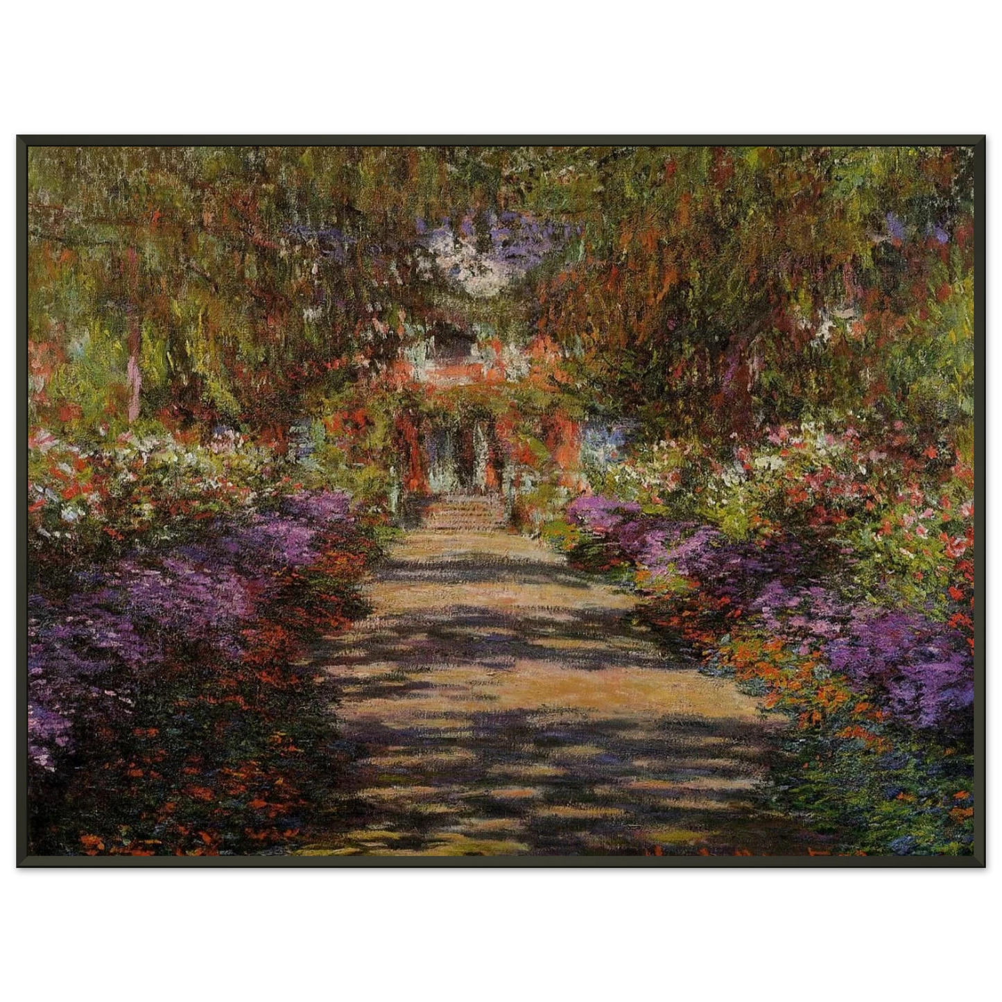 claude monet  Pathway In Monets Garden At Giverny Framed Art Print  - Aluminum Frame - 70x100 cm / 28x40 inches
