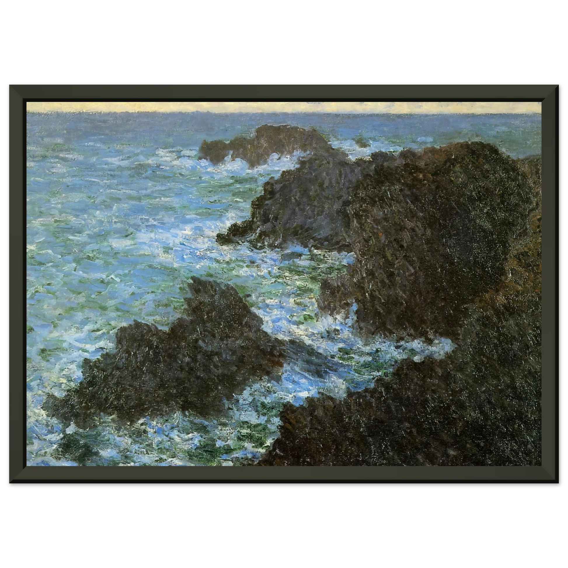 claude monet  The rocks of BelleIle Framed Art Print  - Aluminum Frame - 40x50 cm / 16x20 inches