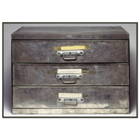 Christian Boltanski  ATTEMPT AT RECREATION THREE DRAWERS 1971 Framed Art Print  - Aluminum Frame - 21x29.7 cm / 8x12"