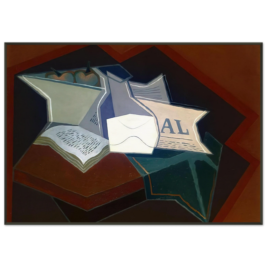 Juan Gris  COMPOTIER CARAFE AND OPEN BOOK Framed Art Print  - Aluminum Frame - 21x29.7 cm / 8x12"