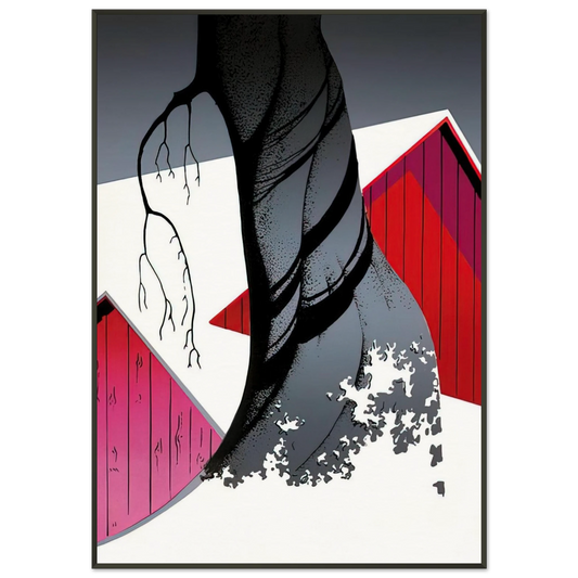 Eyvind Earle  Red Barn and Grey Sky Framed Art Print  - Aluminum Frame - 21x29.7 cm / 8x12"