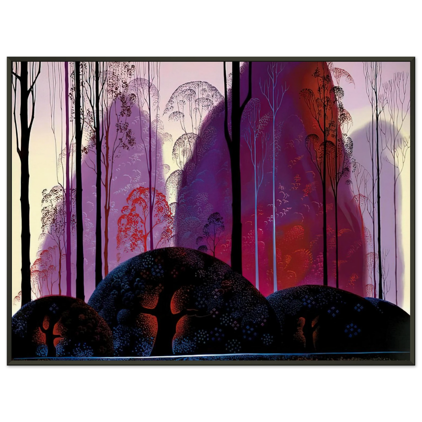 Eyvind Earle  Mauve Red and Purple Framed Art Print  - Aluminum Frame - 40x50 cm / 16x20 inches