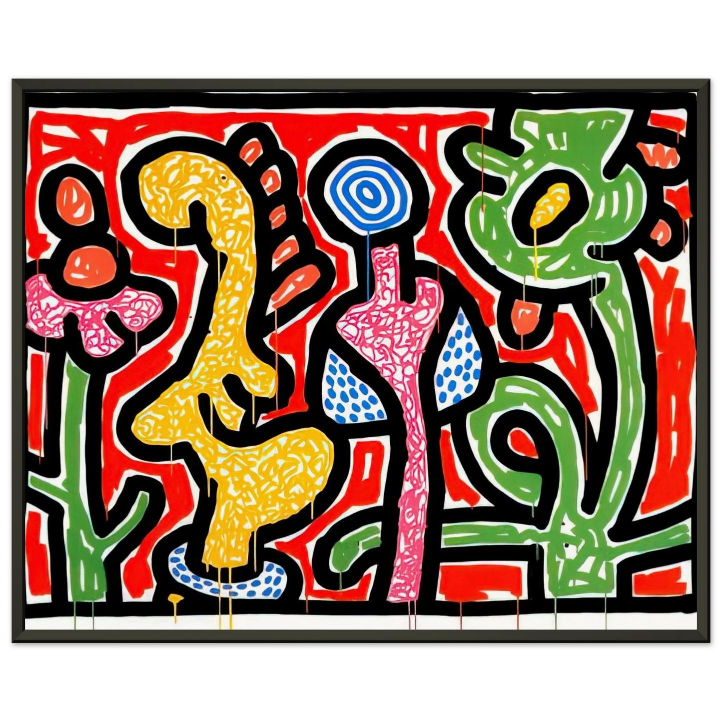 Keith Haring  FLOWERS IV 1990 Framed Art Print  - Aluminum Frame - 60x80 cm / 24x32 inches