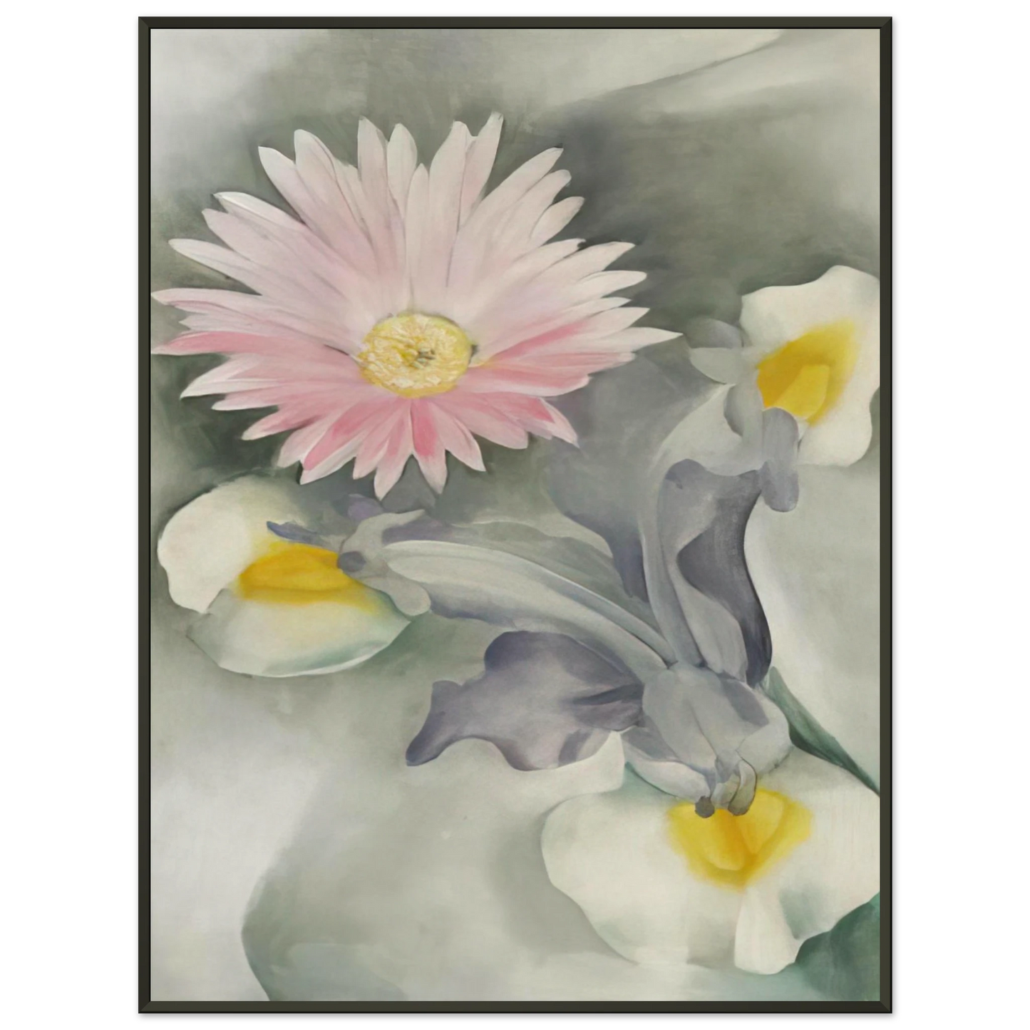 Georgia OKeeffe  Pink Daisy with Iris Framed Art Print  - Aluminum Frame - 40x50 cm / 16x20 inches