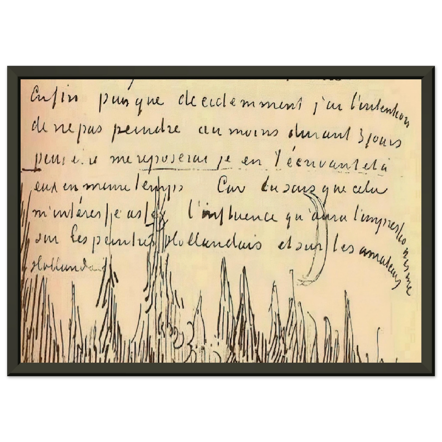 Vincent van Gogh  A Lane of Cypresses with a Couple Walking Framed Art Print  - Aluminum Frame - 70x100 cm / 28x40 inches