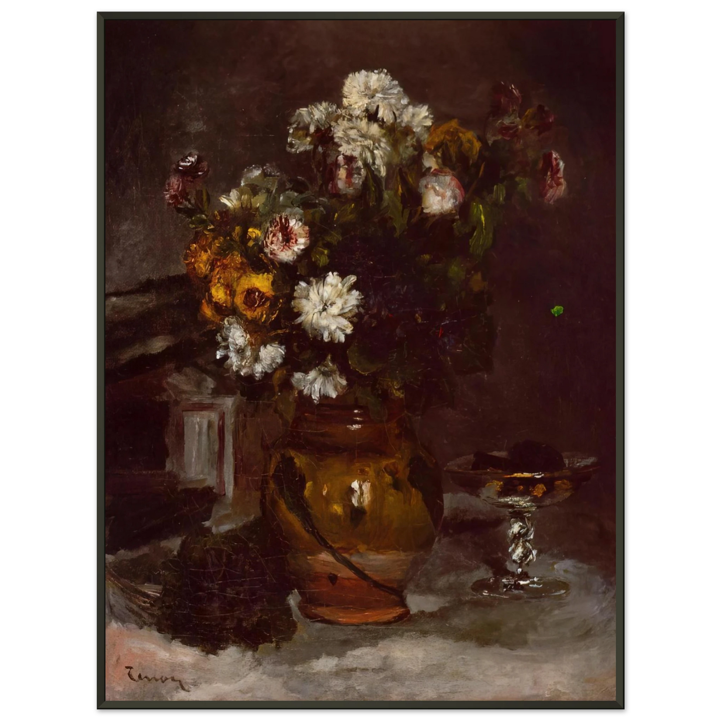 PierreAuguste Renoir  Flowers in a Vase and a Glass of Champagne Framed Art Print  - Aluminum Frame - 40x50 cm / 16x20 inches