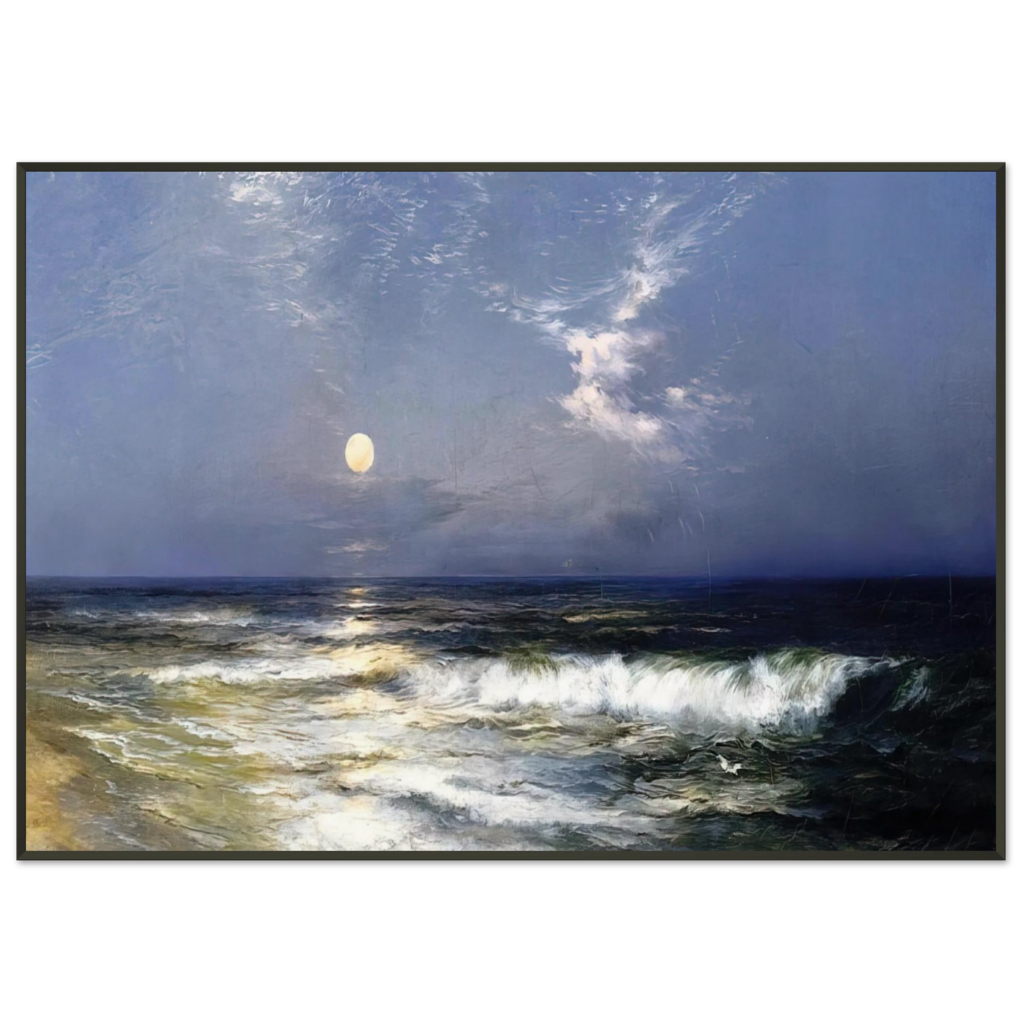 Thomas Moran  Moonlit Seascape Framed Art Print  - Aluminum Frame - 21x29.7 cm / 8x12"