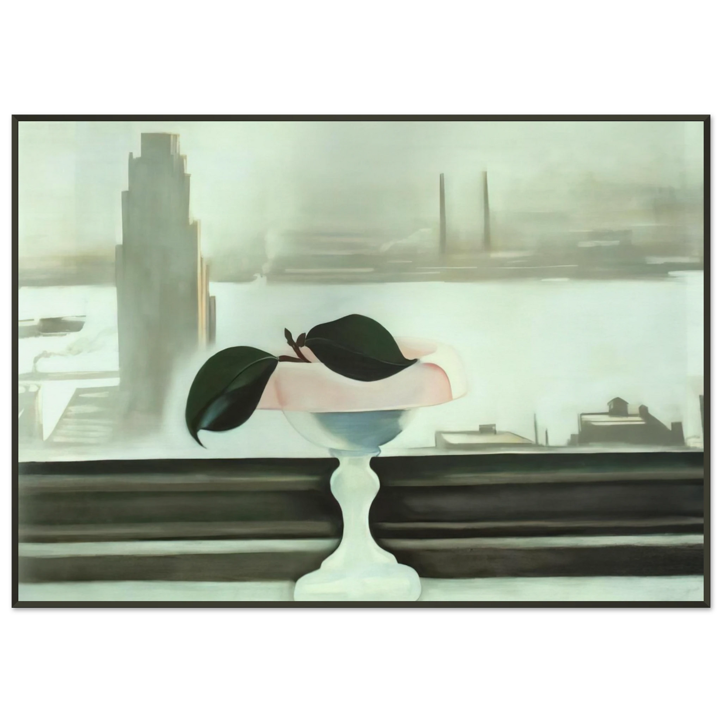 Georgia OKeeffe  Pink Dish and Green Leaves Framed Art Print  - Aluminum Frame - 21x29.7 cm / 8x12"