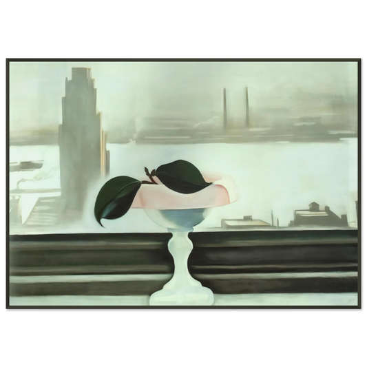 Georgia OKeeffe  Pink Dish and Green Leaves Framed Art Print  - Aluminum Frame - 21x29.7 cm / 8x12"