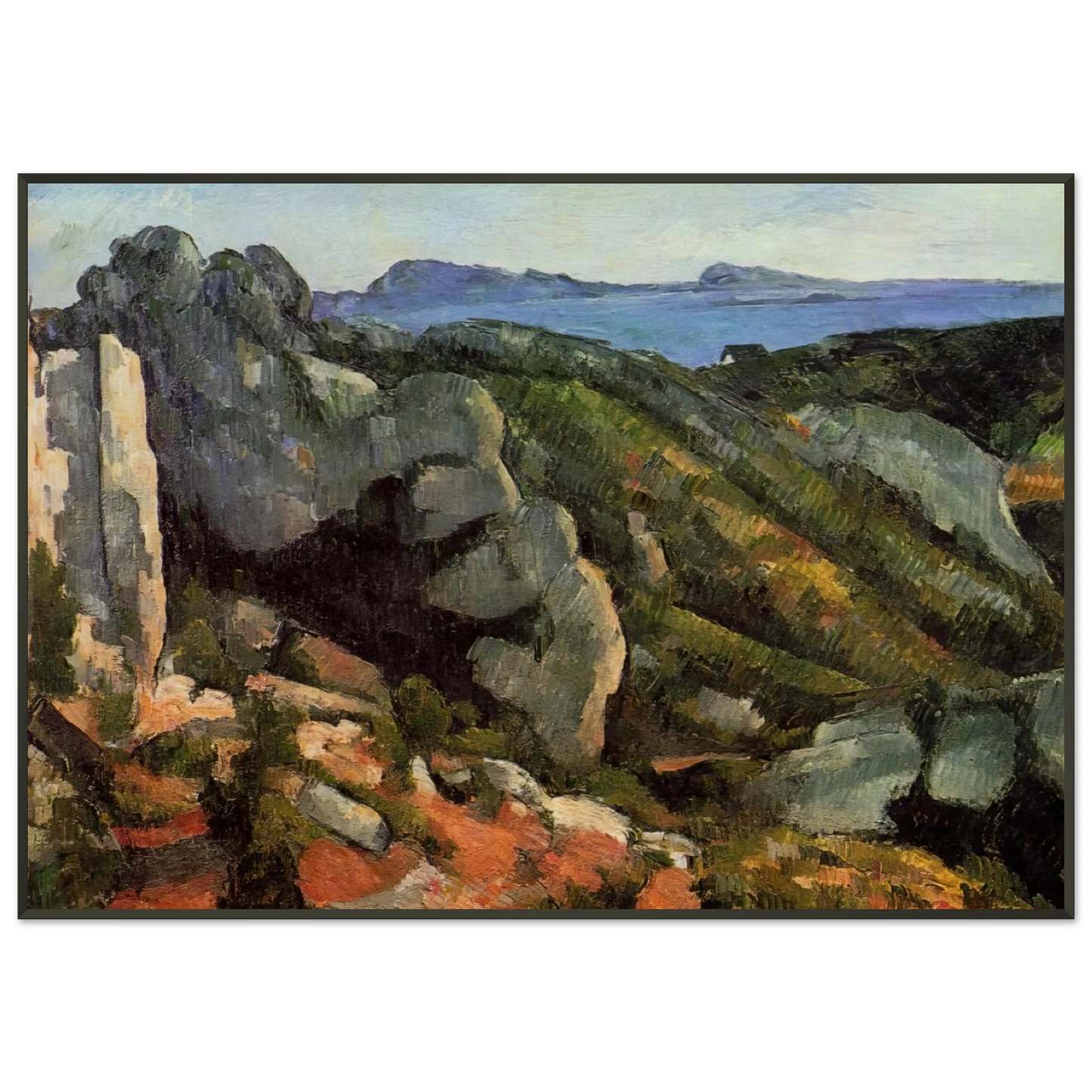 Paul Cezanne  Rocks at LEstaque Framed Art Print  - Aluminum Frame - 21x29.7 cm / 8x12"