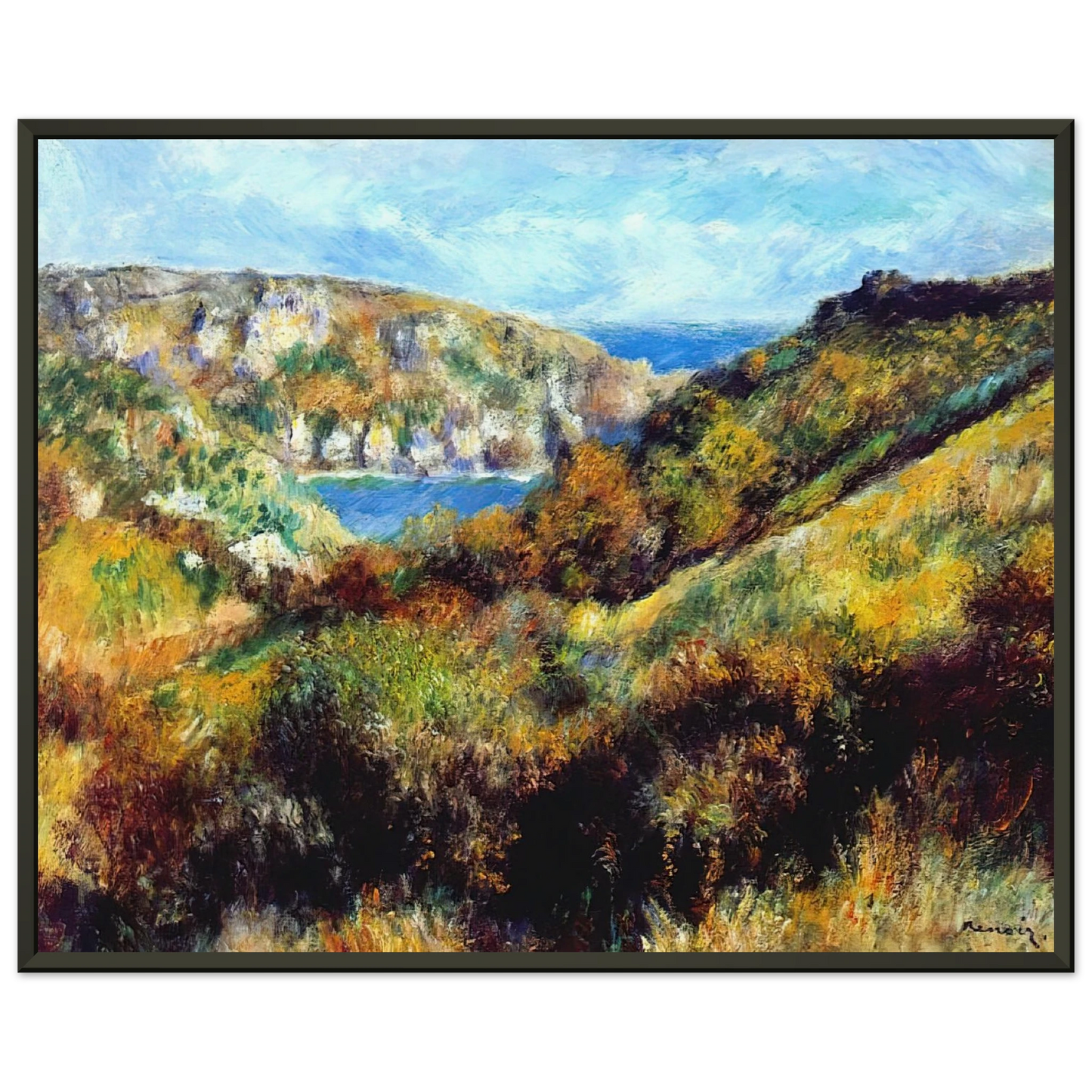 PierreAuguste Renoir  Hills Around Moulin Huet Bay Framed Art Print  - Aluminum Frame - 60x80 cm / 24x32 inches