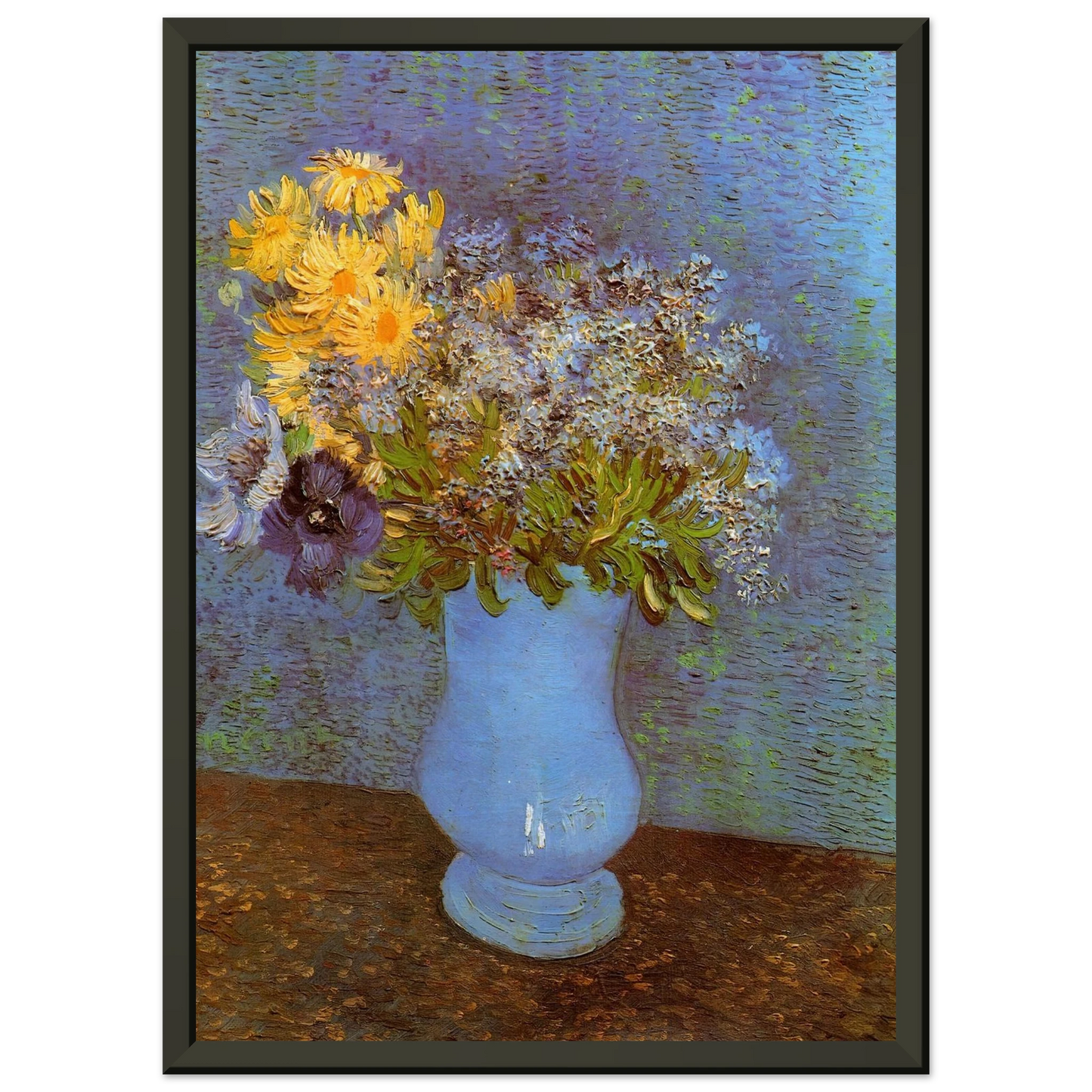 Vincent van Gogh  Vase with Lilacs Daisies and Anemones Framed Art Print  - Aluminum Frame - 70x100 cm / 28x40 inches