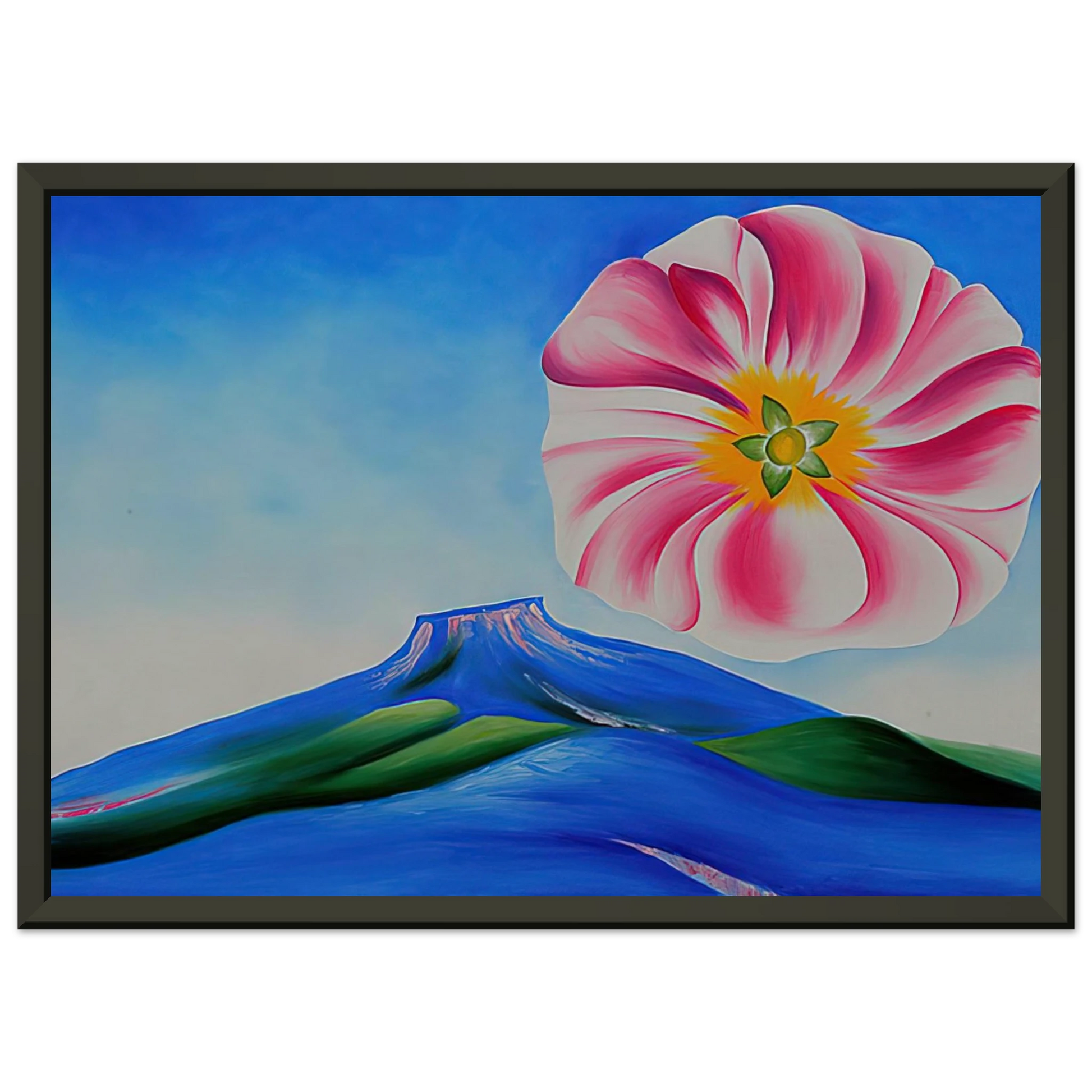 Georgia OKeeffe  Hollyhock Pink with Pedernal Framed Art Print  - Aluminum Frame - 40x50 cm / 16x20 inches