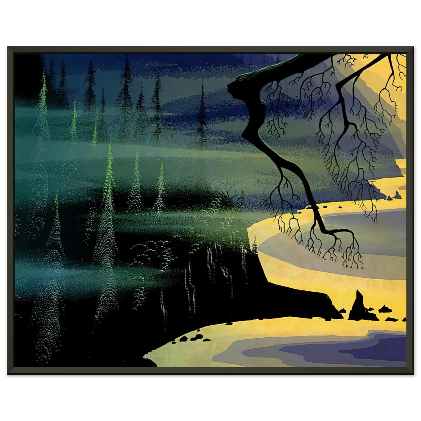 Eyvind Earle  Blue Mist Framed Art Print  - Aluminum Frame - 70x100 cm / 28x40 inches