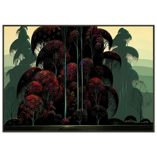 Eyvind Earle  Crimson Autumn Framed Art Print  - Aluminum Frame - 21x29.7 cm / 8x12"