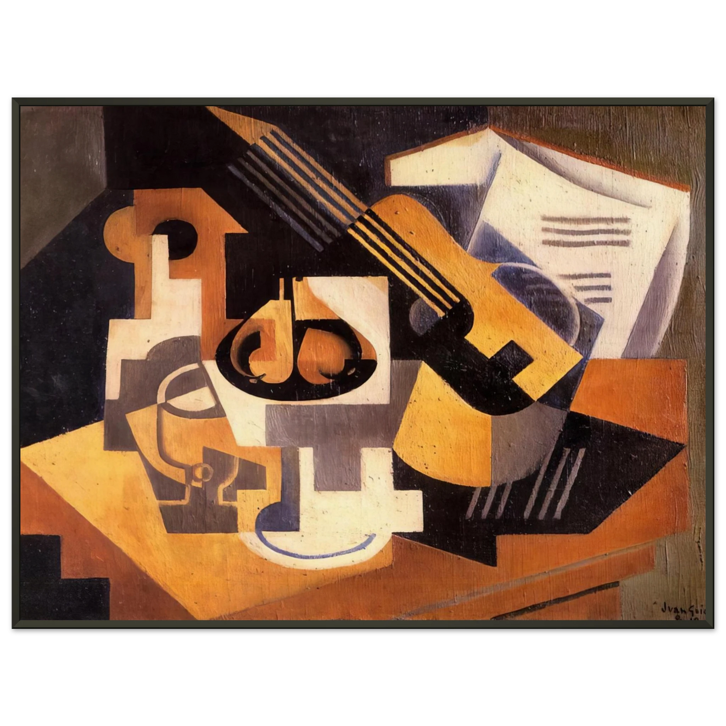 Juan Gris  GUITAR AND FRUIT BOWL ON A TABLE 1918 Framed Art Print  - Aluminum Frame - 40x50 cm / 16x20 inches
