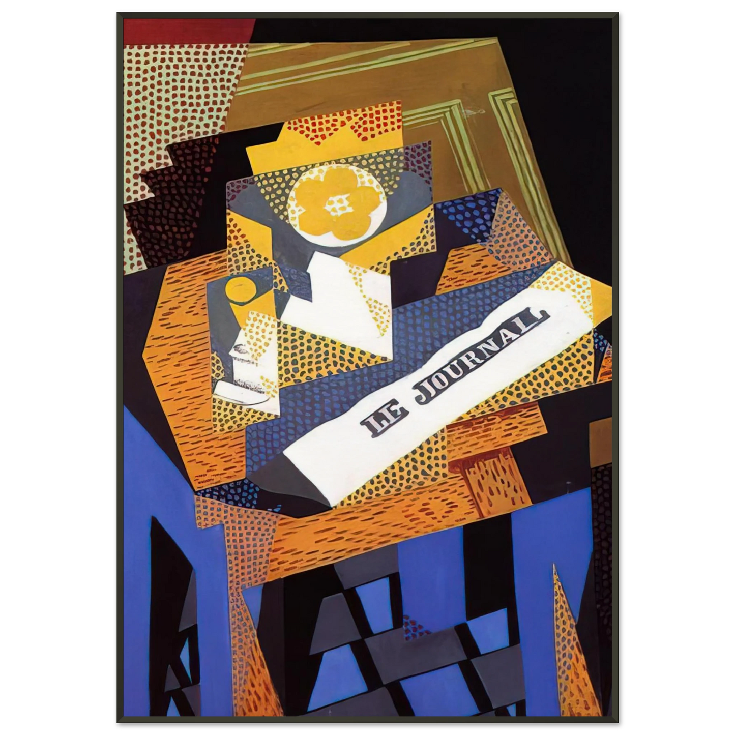 Juan Gris  NEWSPAPER AND FRUIT DISH 1916 Framed Art Print  - Aluminum Frame - 21x29.7 cm / 8x12"