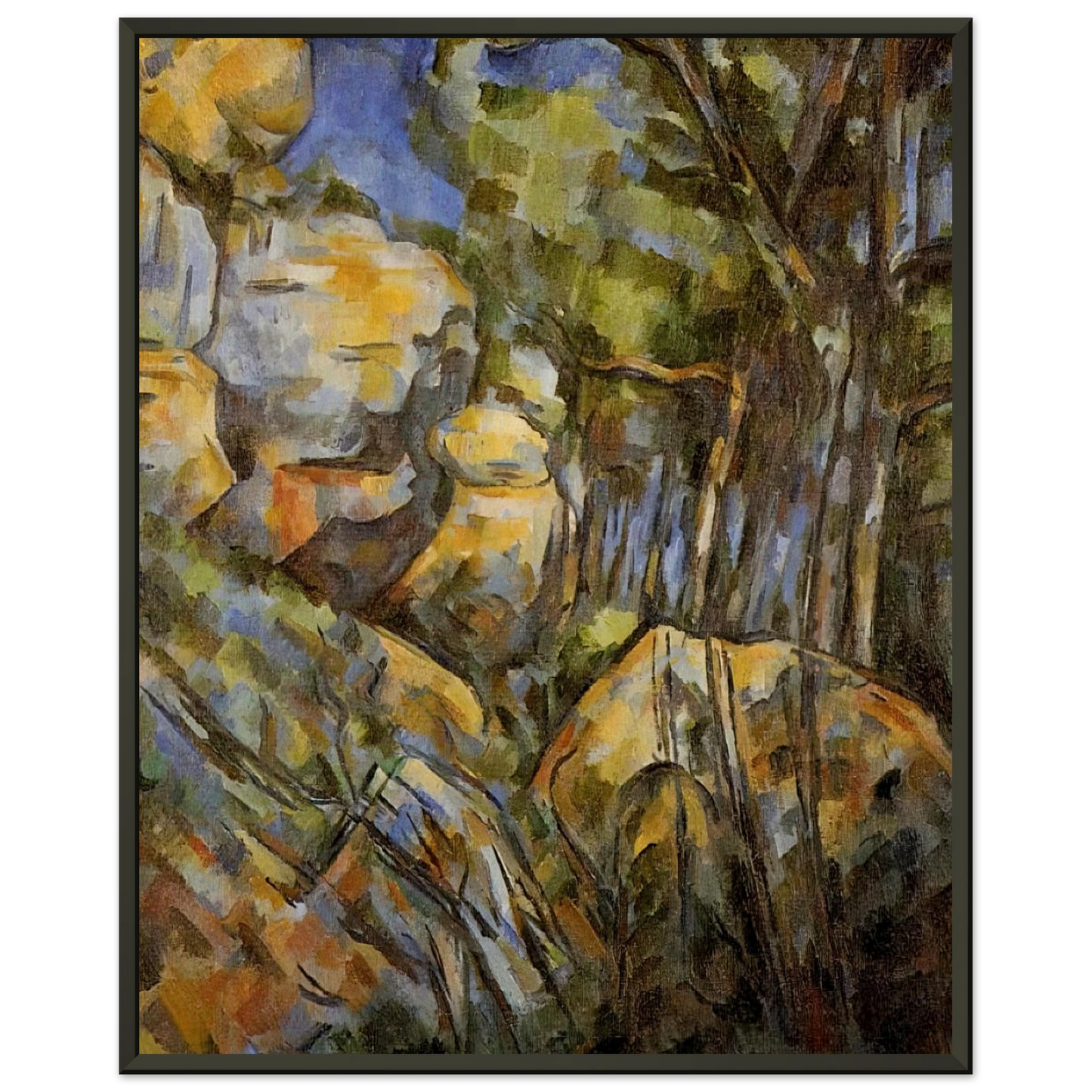Paul Cezanne  Rocks near the Caves below the Chateau Noir Framed Art Print  - Aluminum Frame - 40x50 cm / 16x20 inches