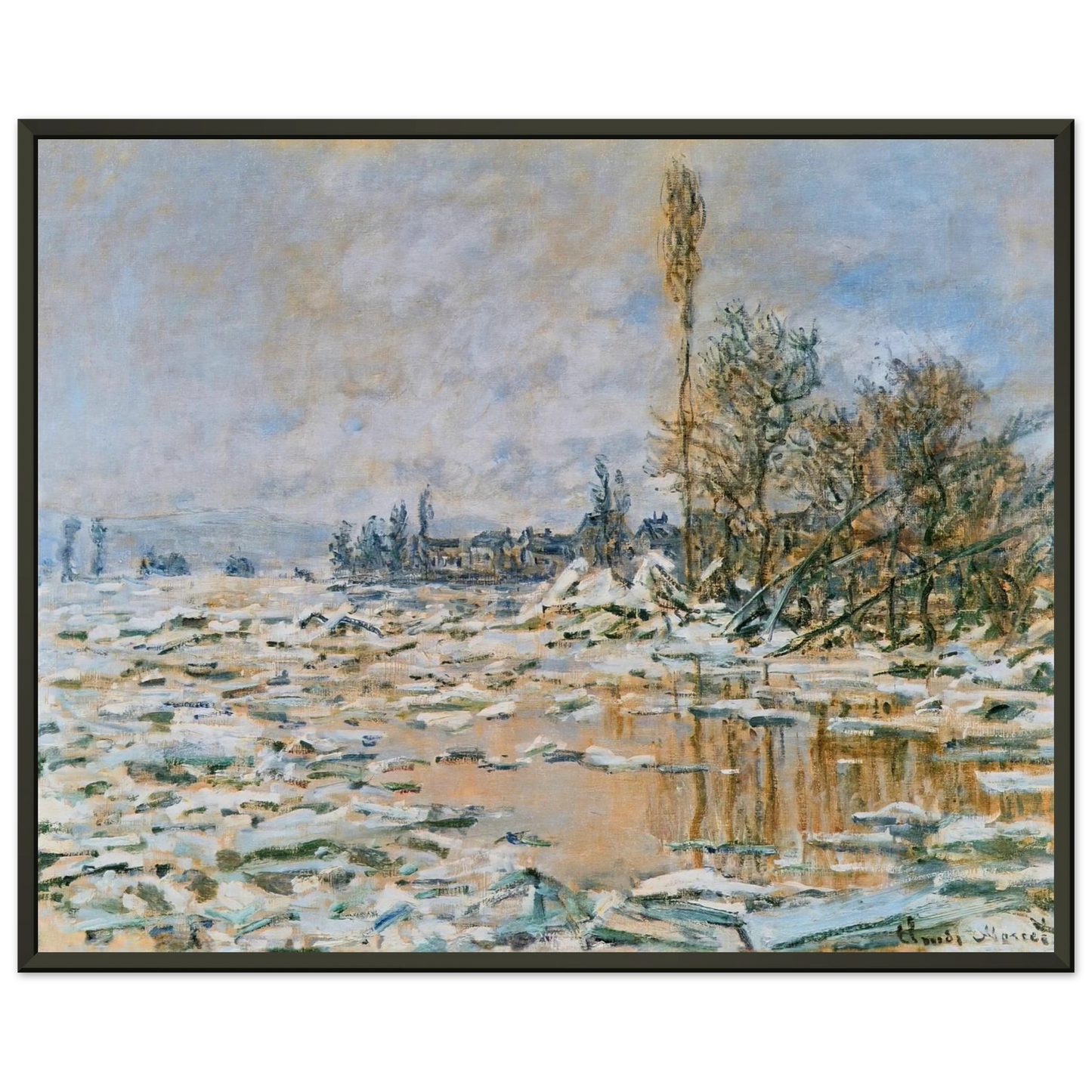 claude monet  Breakup of Ice Lavacourt Grey Weather Framed Art Print  - Aluminum Frame - 40x50 cm / 16x20 inches