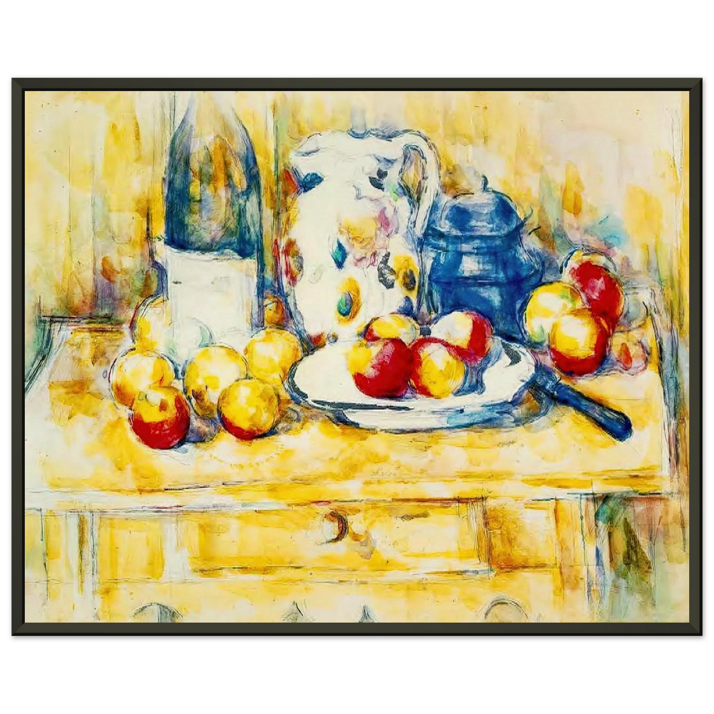 Paul Cezanne  Still Life with Apples a Bottle and a Milk Pot Framed Art Print  - Aluminum Frame - 40x50 cm / 16x20 inches