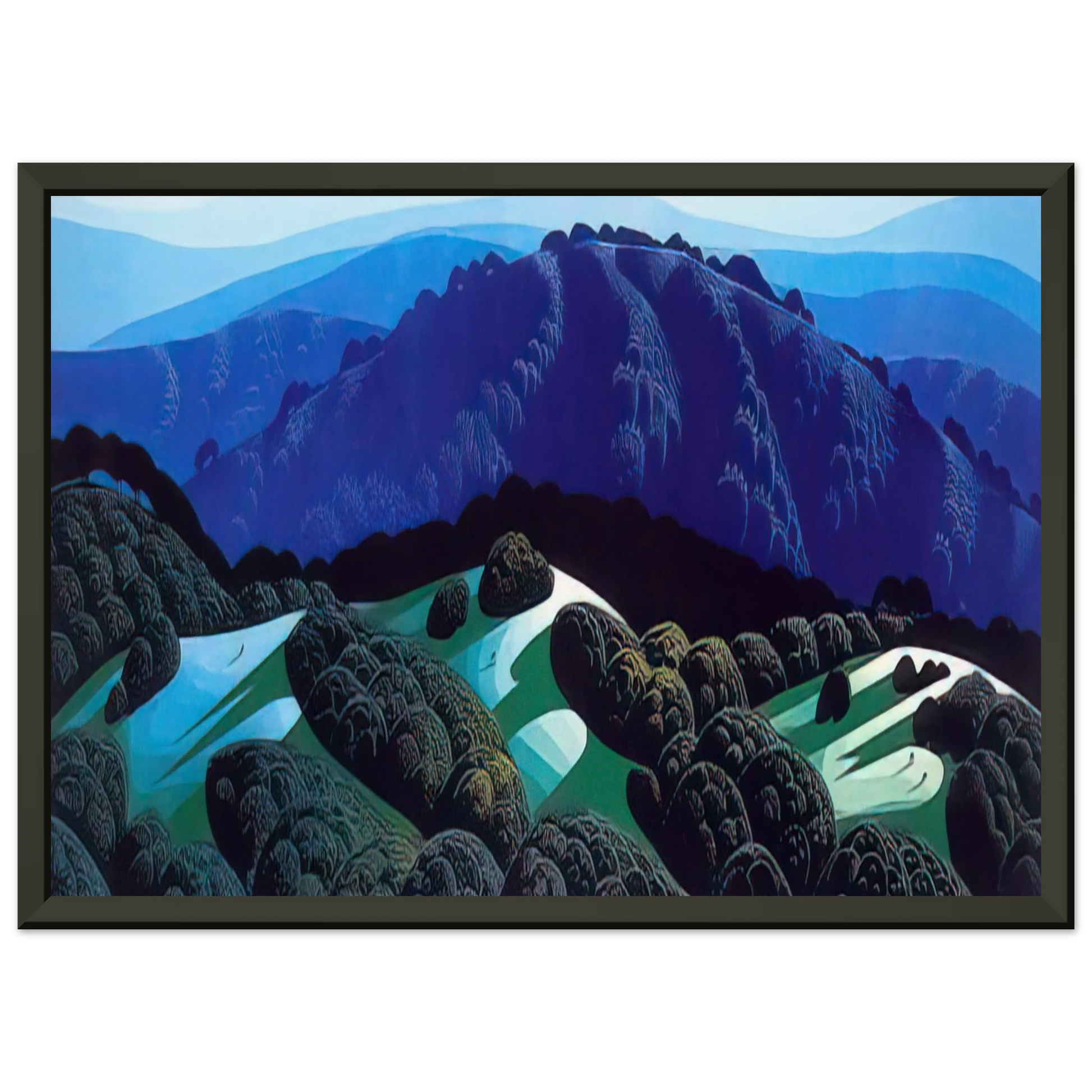 Eyvind Earle  Three Fields and a Mountain Framed Art Print  - Aluminum Frame - 40x50 cm / 16x20 inches