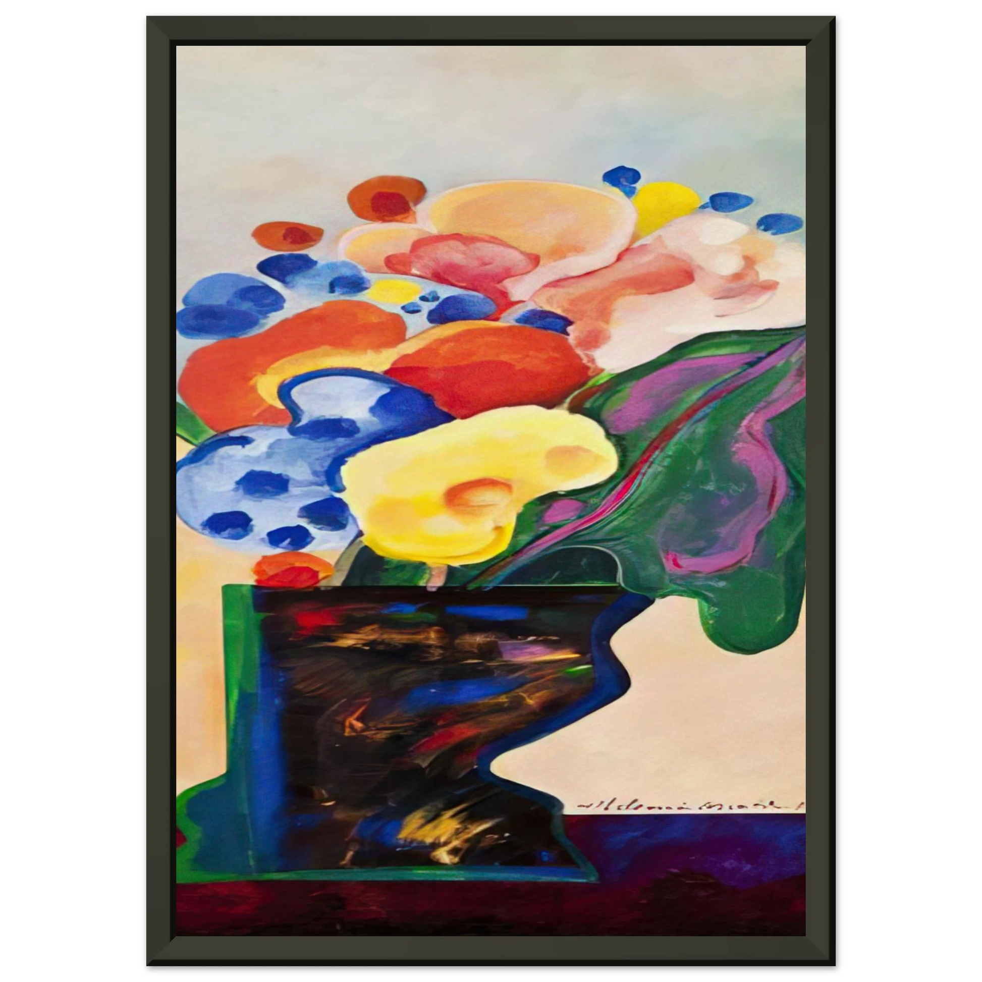 Aldemir Martins  Vase With Flowers  1990 Framed Art Print  - Aluminum Frame - 40x50 cm / 16x20 inches