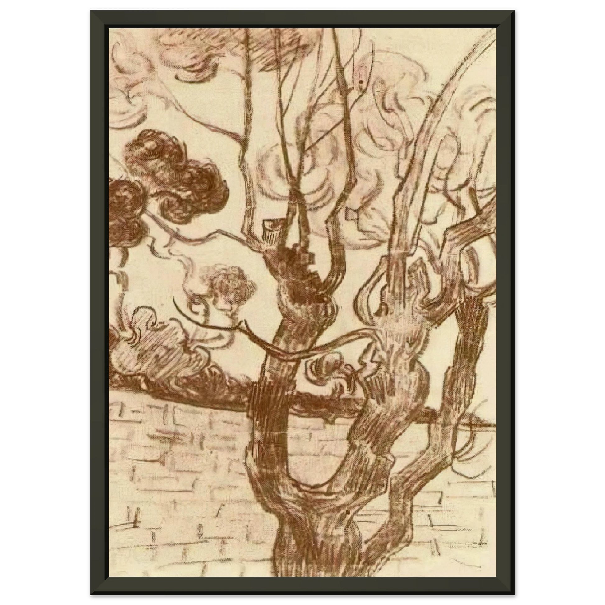 Vincent van Gogh  Treetop Seen against the Wall of the Asylum Framed Art Print  - Aluminum Frame - 40x50 cm / 16x20 inches