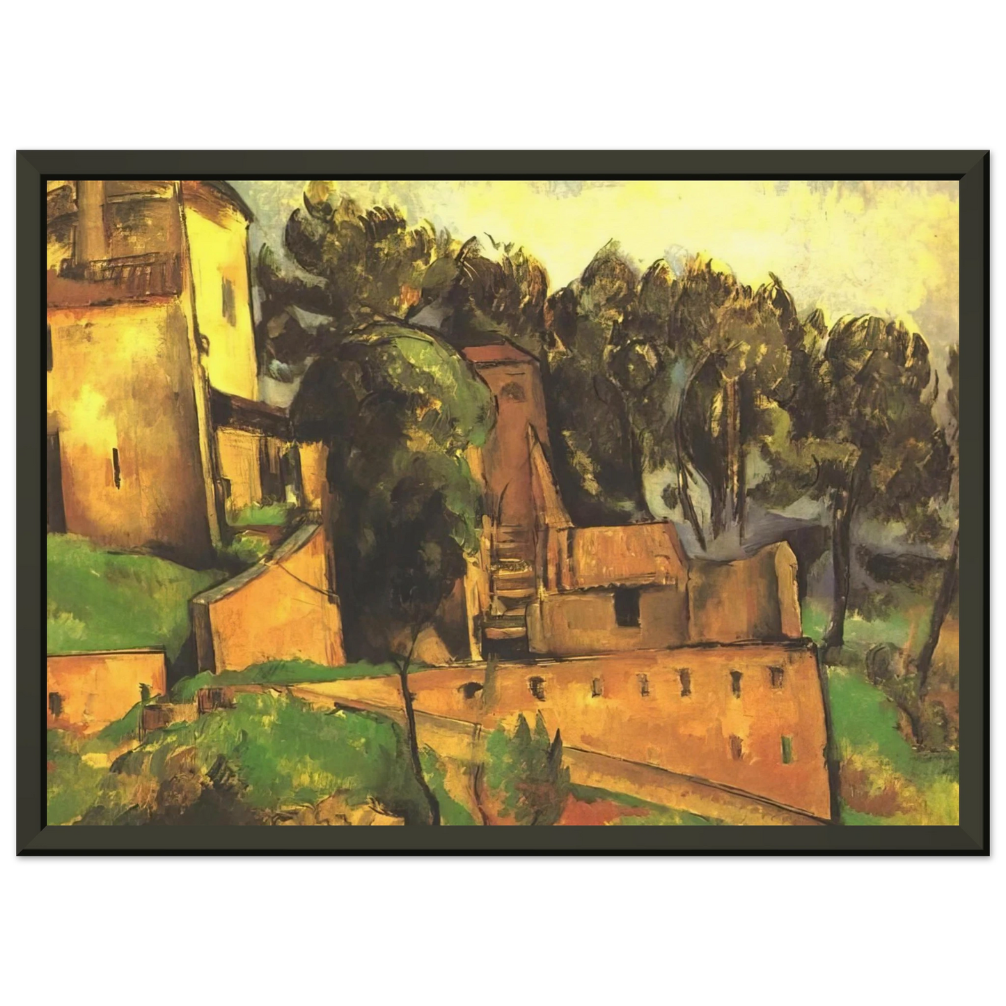 Paul Cezanne  The farm of Bellevue Framed Art Print  - Aluminum Frame - 70x100 cm / 28x40 inches