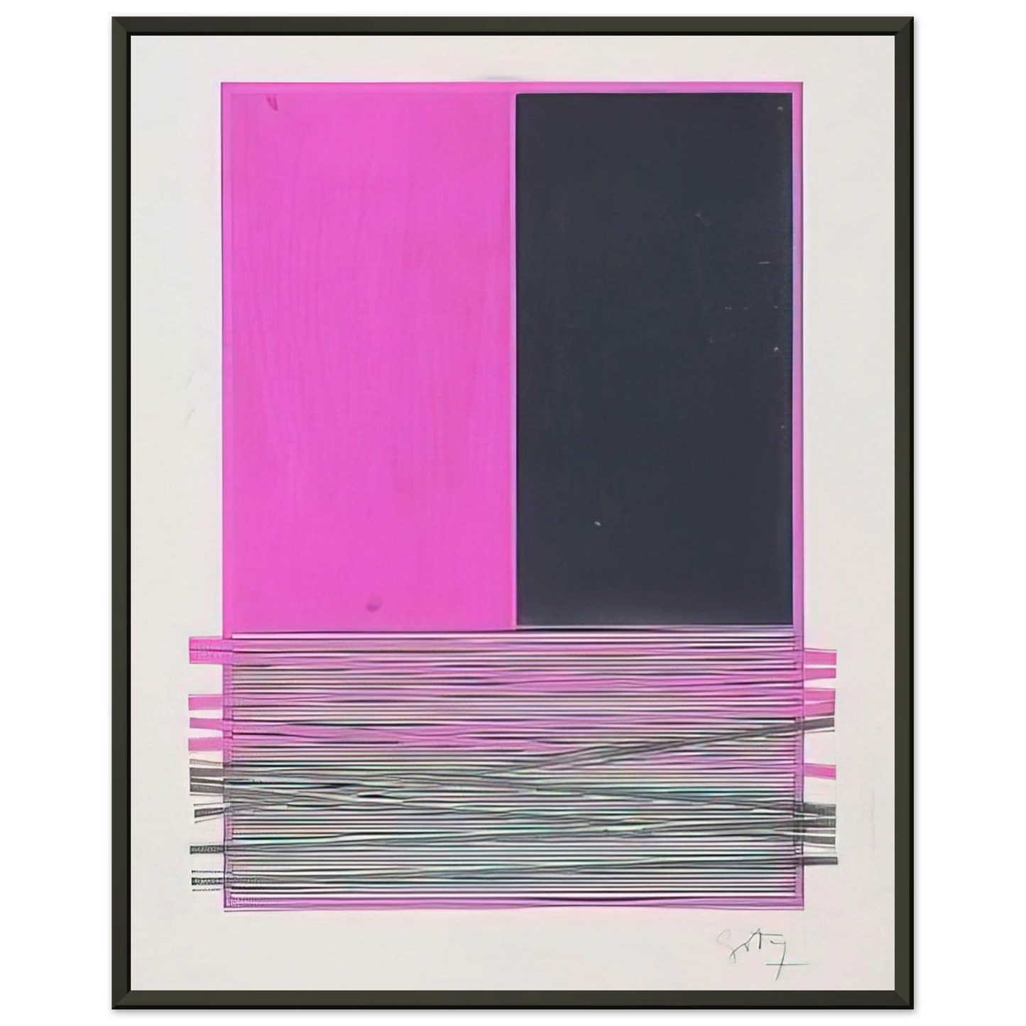 Jesus Rafael Soto  ABSTRACT COMPOSITION WITH SILVER AND MAGENTA 1970 Framed Art Print  - Aluminum Frame - 70x100 cm / 28x40 inches