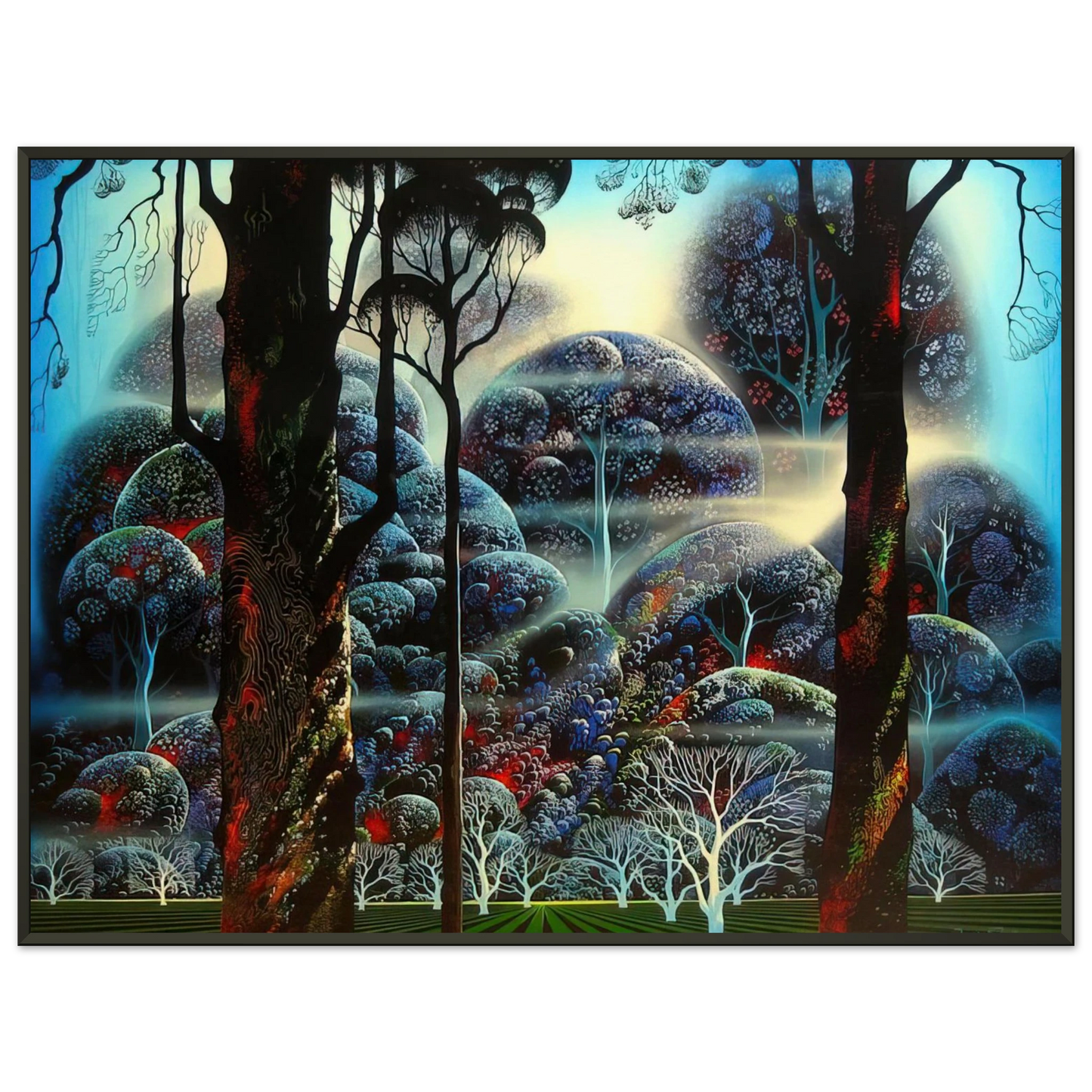 Eyvind Earle  Mist in the Dark Woods Framed Art Print  - Aluminum Frame - 70x100 cm / 28x40 inches