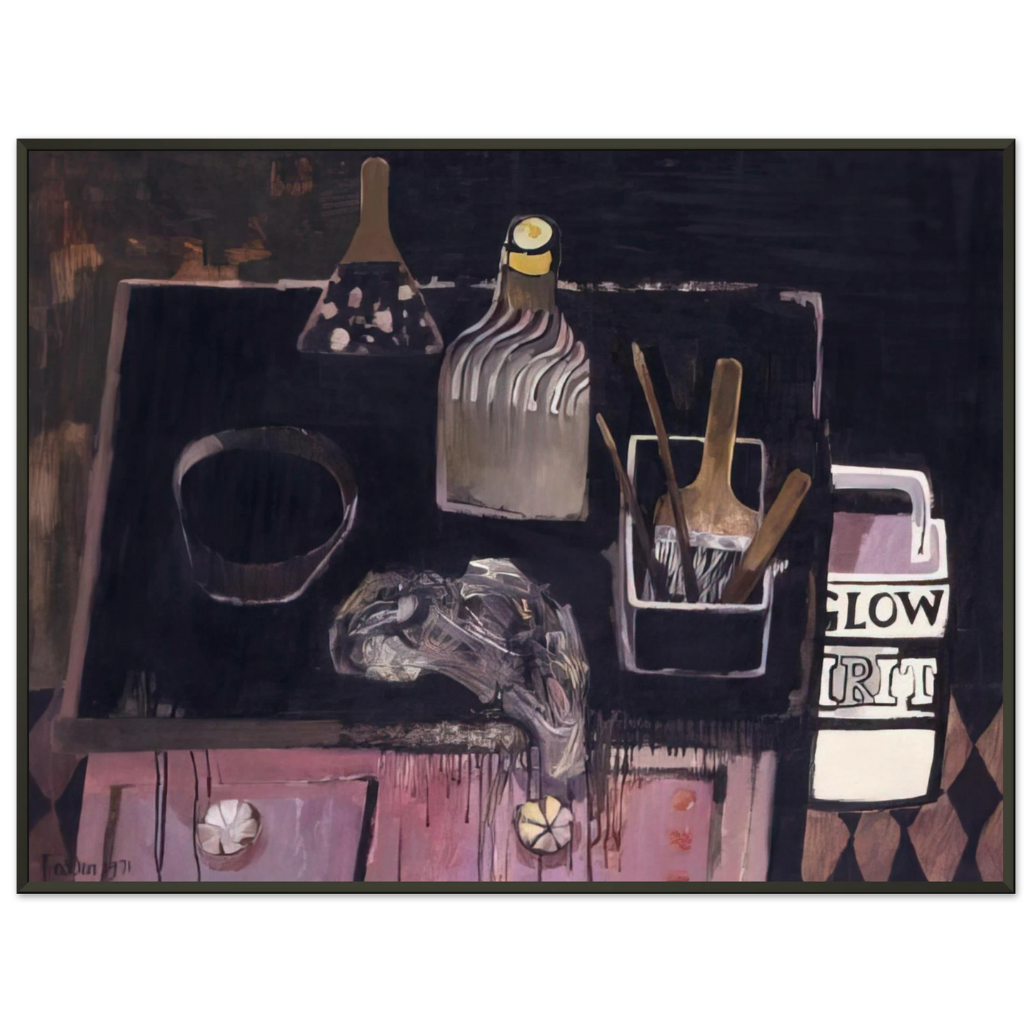 Mary Fedden  The Etching Table  1971 Framed Art Print  - Aluminum Frame - 40x50 cm / 16x20 inches