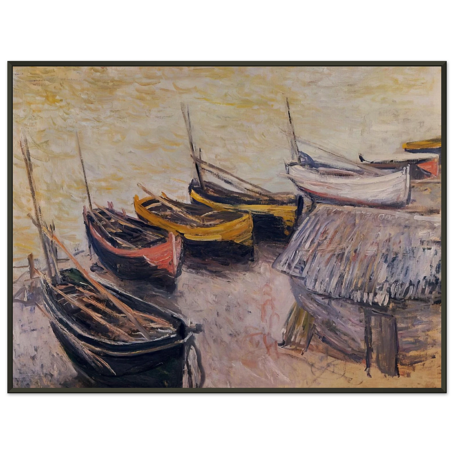 claude monet  Boats on the Beach Framed Art Print  - Aluminum Frame - 70x100 cm / 28x40 inches