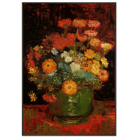 Vincent van Gogh  Vase with Zinnias Framed Art Print  - Aluminum Frame - 21x29.7 cm / 8x12"