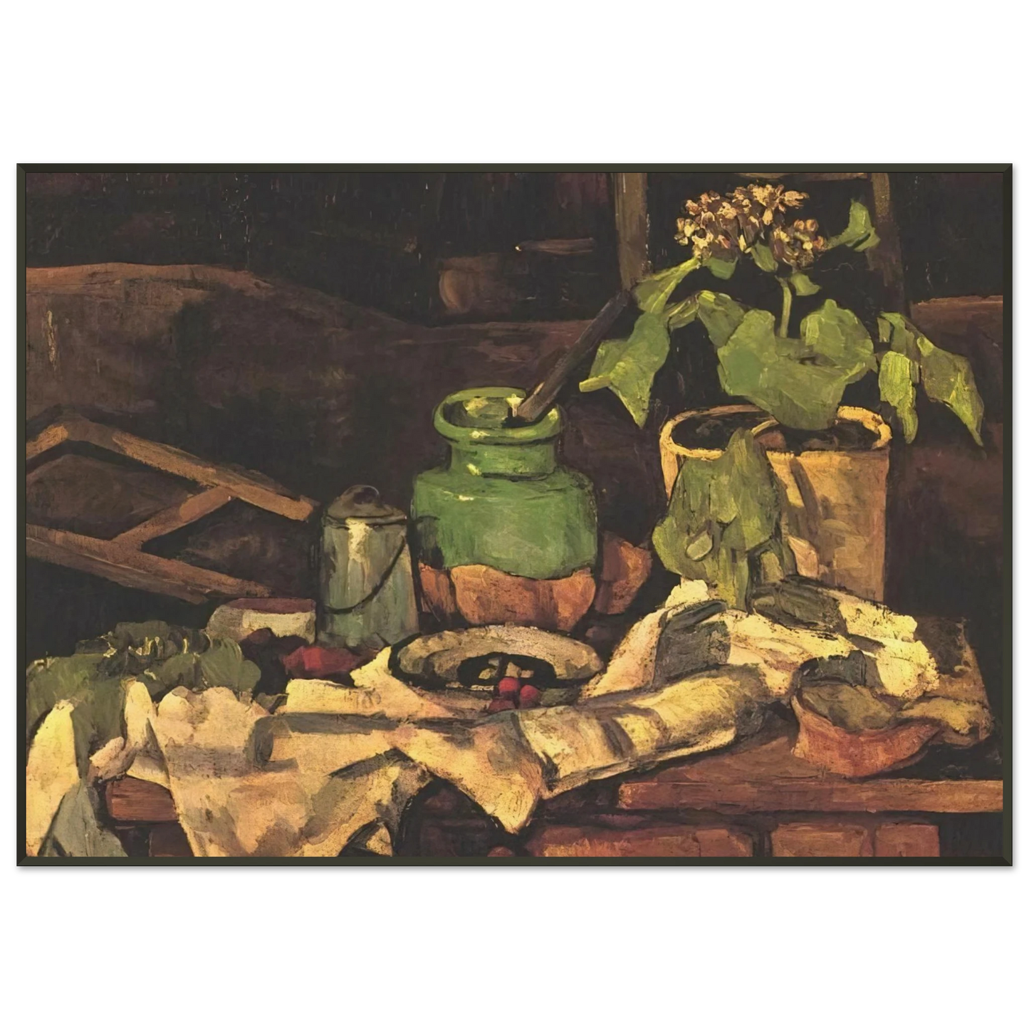 Paul Cezanne  Flower pot at a table Framed Art Print  - Aluminum Frame - 21x29.7 cm / 8x12"