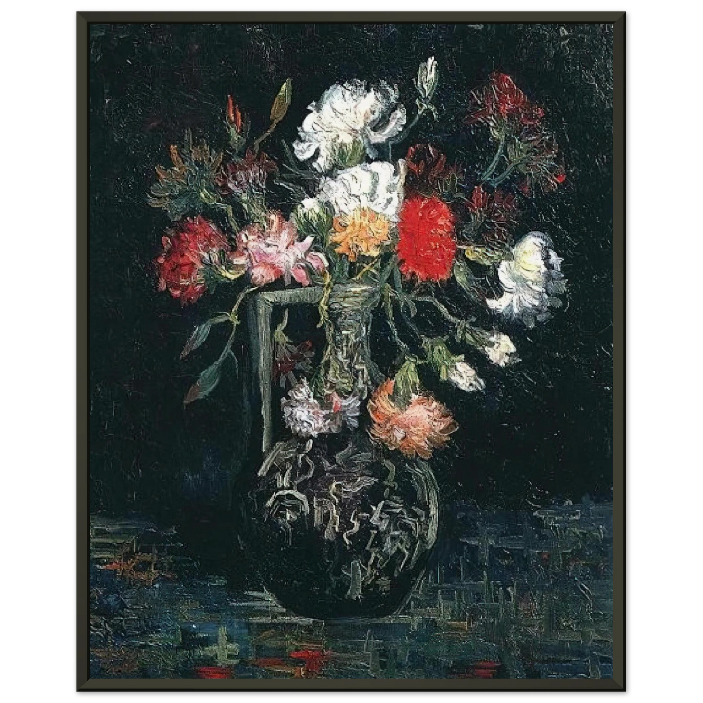 Vincent van Gogh  Vase with White and Red Carnations Framed Art Print  - Aluminum Frame - 60x80 cm / 24x32 inches