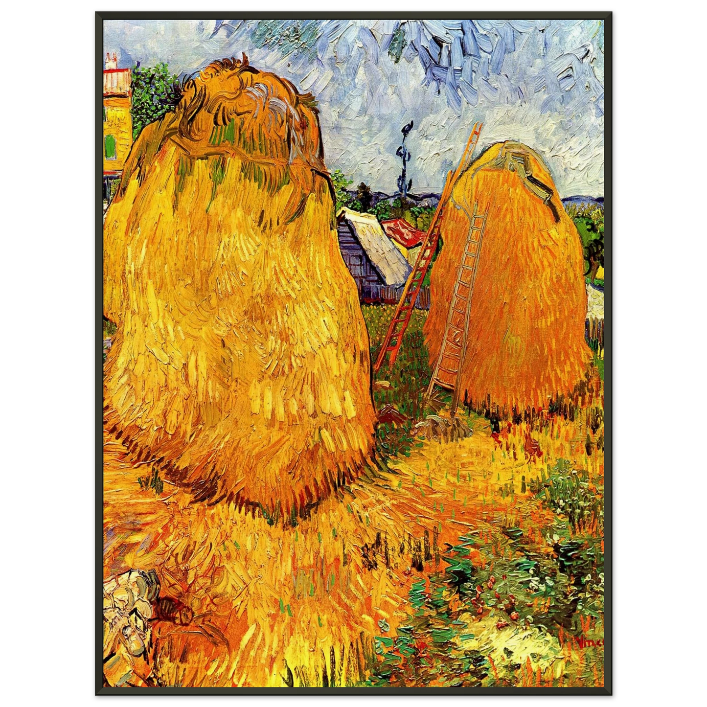 Vincent van Gogh  Haystacks in Provence Framed Art Print  - Aluminum Frame - 70x100 cm / 28x40 inches