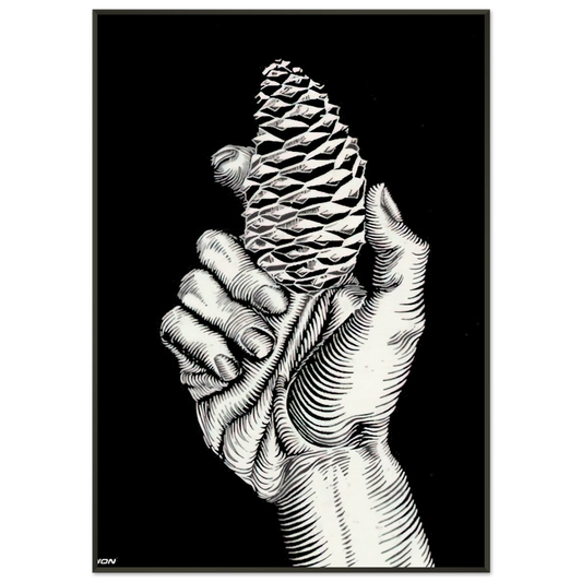 MC Escher  HAND WITH FIR CONE Framed Art Print  - Aluminum Frame - 21x29.7 cm / 8x12"