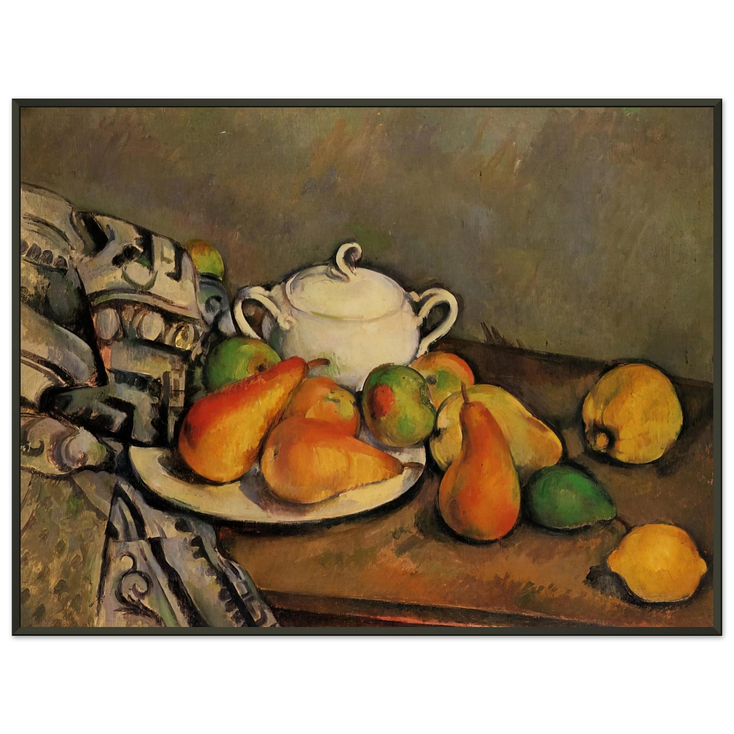 Paul Cezanne  Sugarbowl Pears and Tablecloth Framed Art Print  - Aluminum Frame - 40x50 cm / 16x20 inches