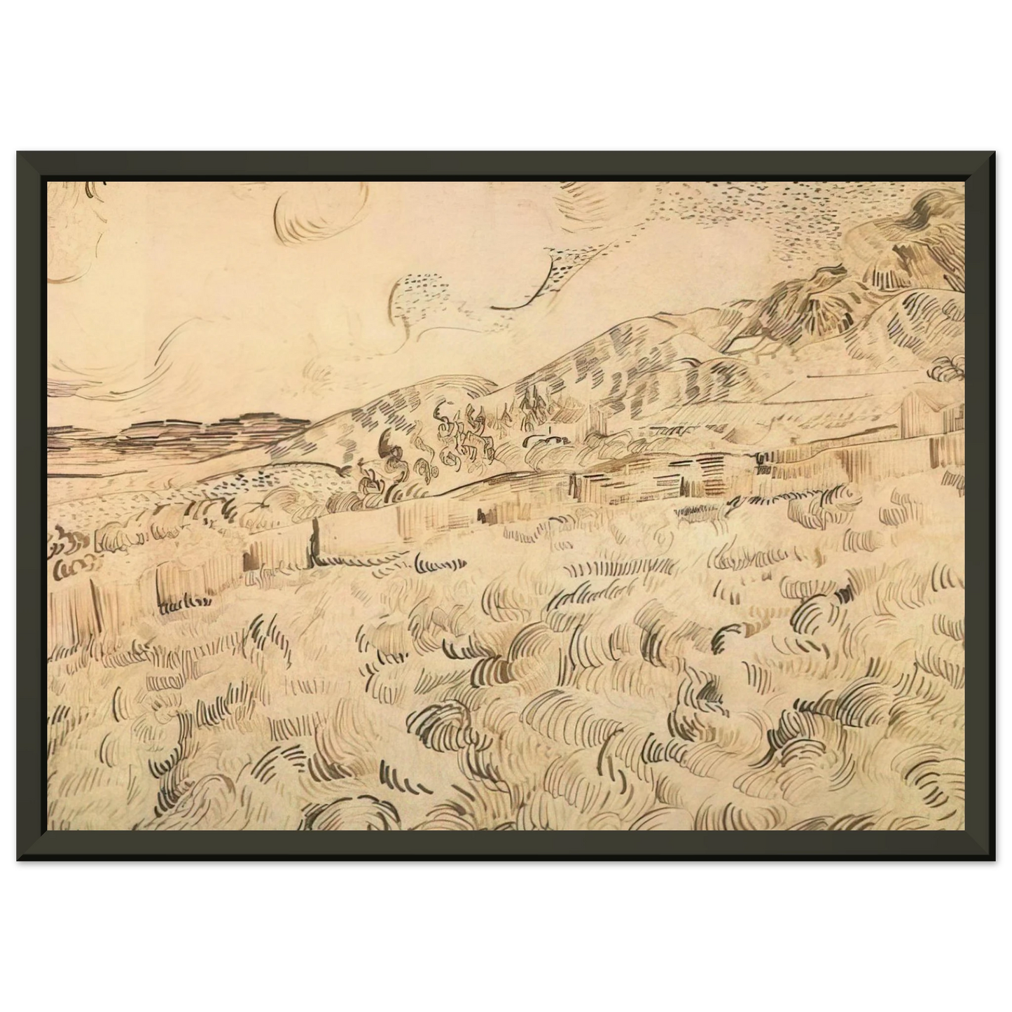 Vincent van Gogh  Mountain Landscape Seen across the Walls Framed Art Print  - Aluminum Frame - 60x80 cm / 24x32 inches